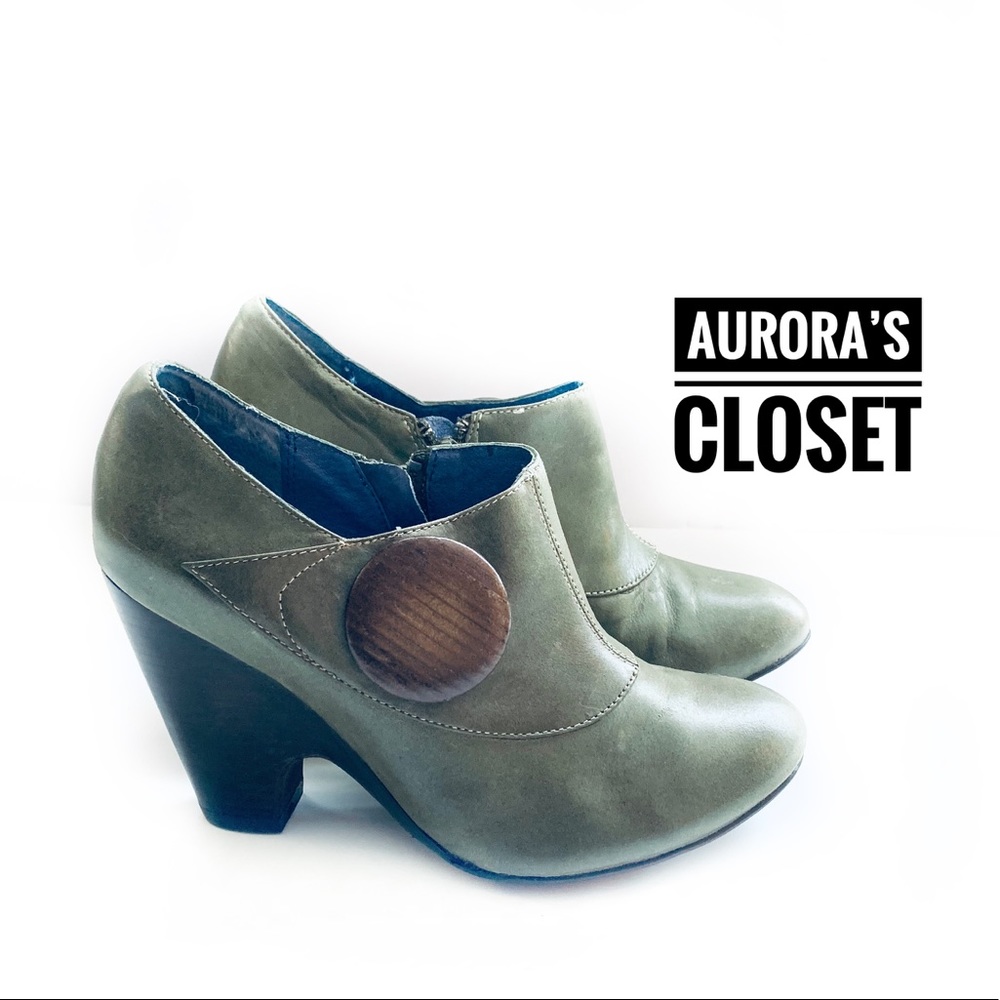 Biviel 6 Green Leather Ankle Booties Shooties